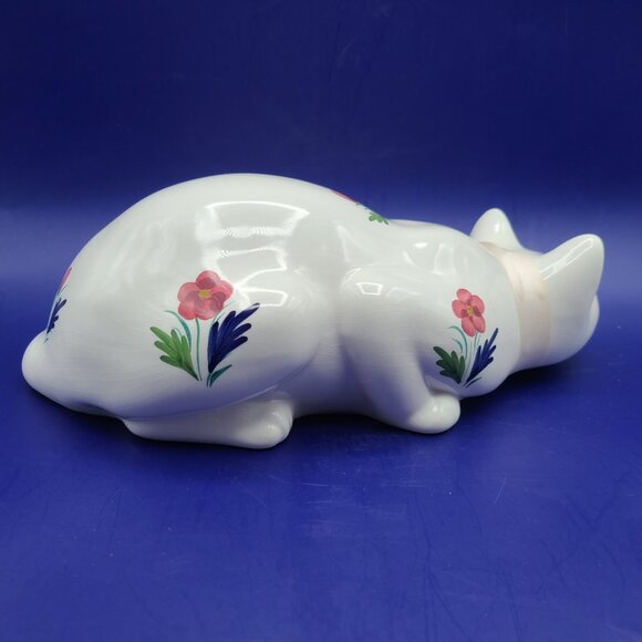 Vintage ELPA Alcobaca White Ceramic Crouching Cat Figurine Statue Blue Glass Eye - Picture 4 of 12